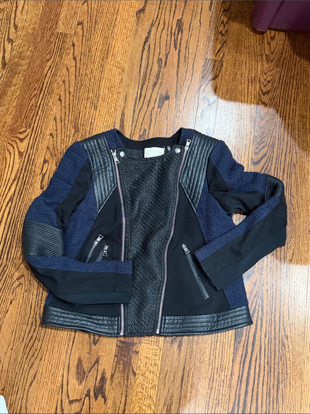 Rebecca Taylor Navy and Black Mixed-Media Moto Jacket